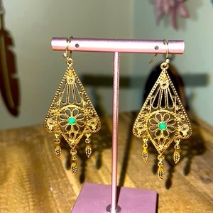 Chandelier Earrings with green stone